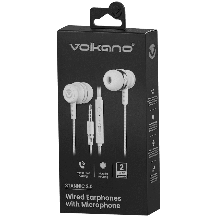 Volkano Earphones with Mic - Stannic Series - White - Image 8