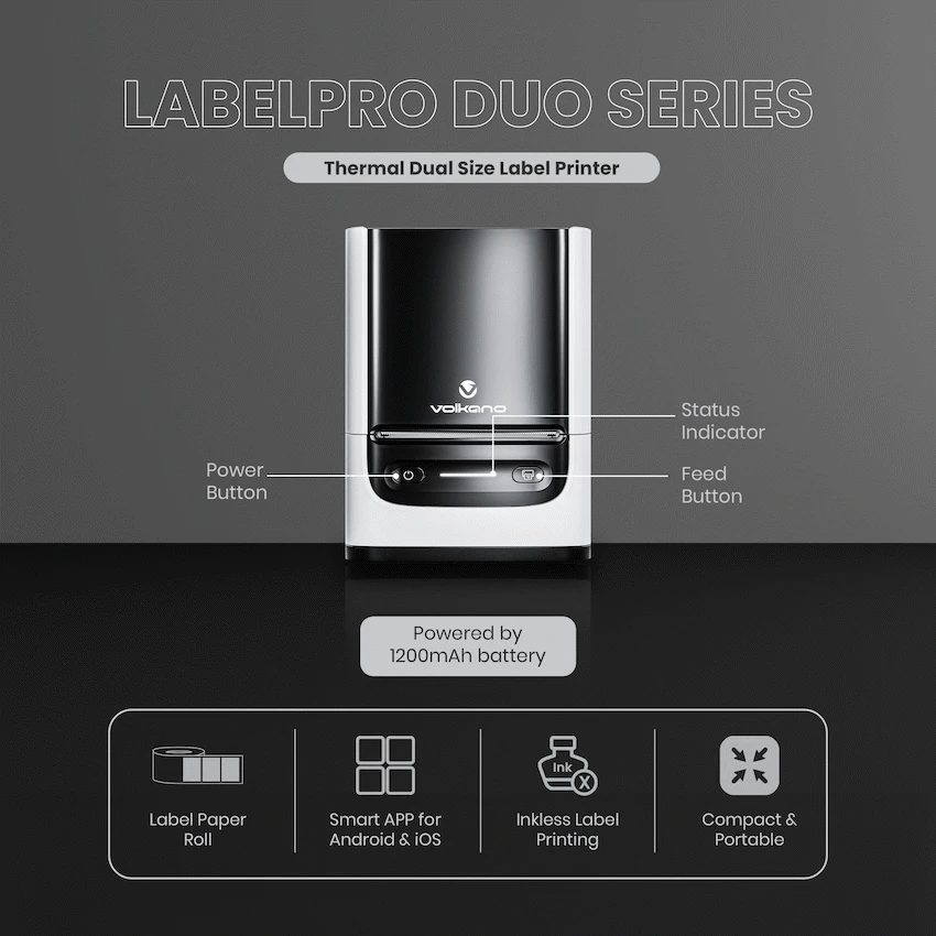 Volkano LabelPro Duo Series Thermal Dual Size Label Printer - Black and White - Image 9