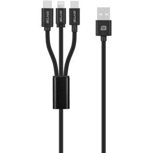 Bounce Cord Series 3 in 1 Charge Cable 1m - Black