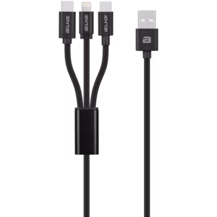 Bounce Cord Series 3 in 1 Charge Cable 1m - Black