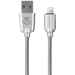 Volkano Iron Series Round Metallic Spring 90deg Micro USB Cable 1.2m - Silver