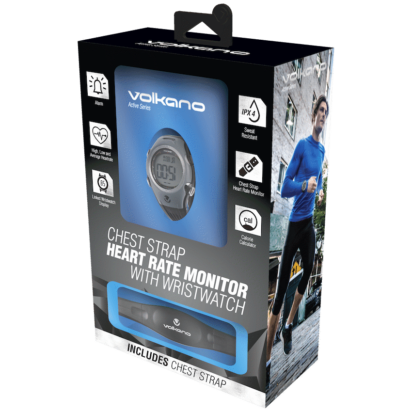 Volkano Active series chest strap heart rate monitor with wristwatch - black/grey