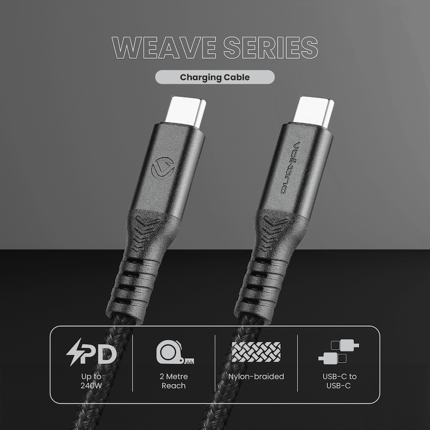 Volkano Weave Series USB C to USB C 240W 20Gbps 2m-black - Image 3