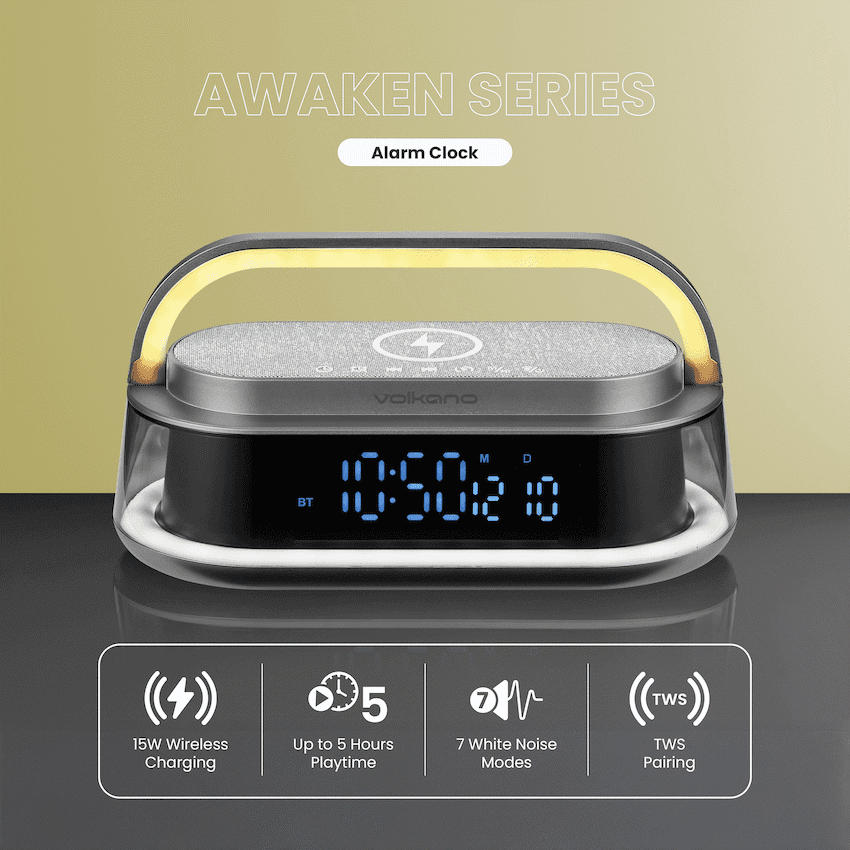 Volkano Awaken Series Alarm Clock with Wireless Charging and Speaker - Image 3