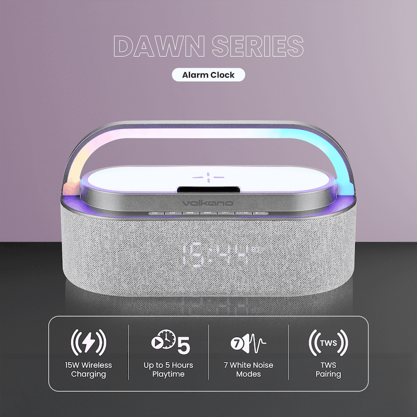 Volkano Dawn Series Alarm Clock with Wireless Charging and Speaker - Image 3