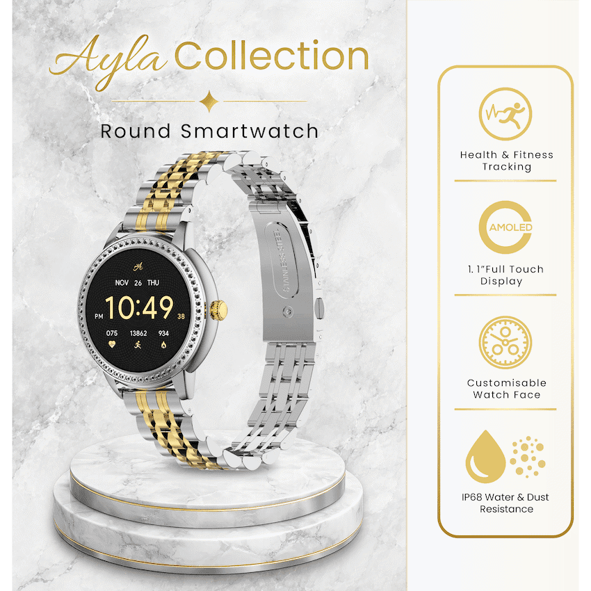 Volkano Ayla Collection Round Smartwatch With 2 Colour Metal link Strap - Image 3