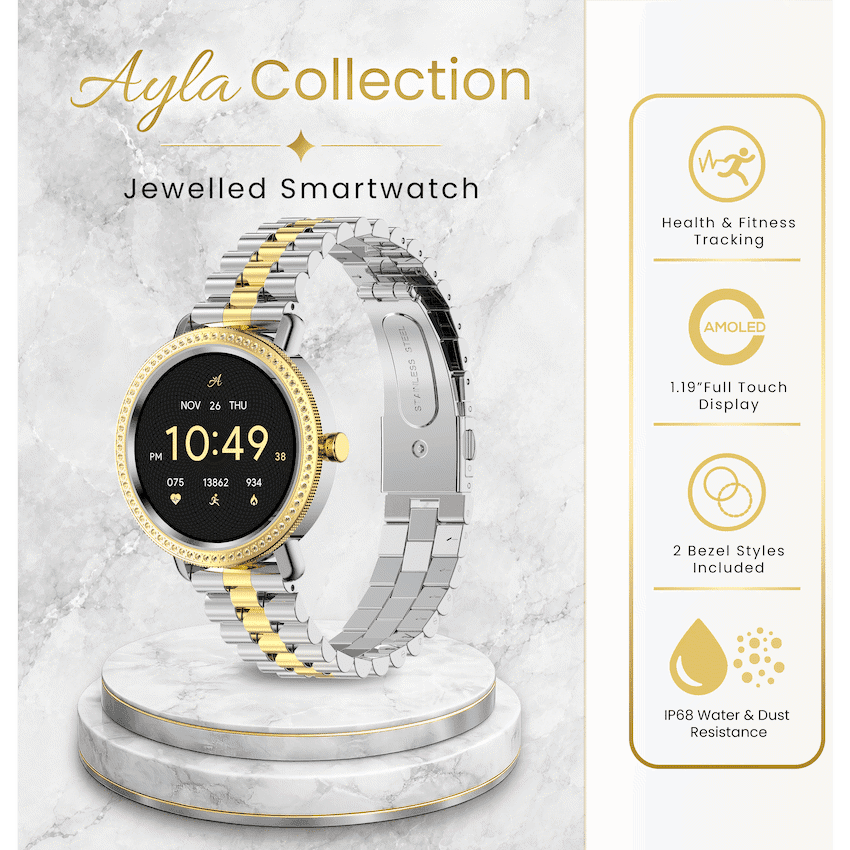 Volkano Ayla Collection Jewelled Smartwatch With 2 Colour Metal link strap - Image 3