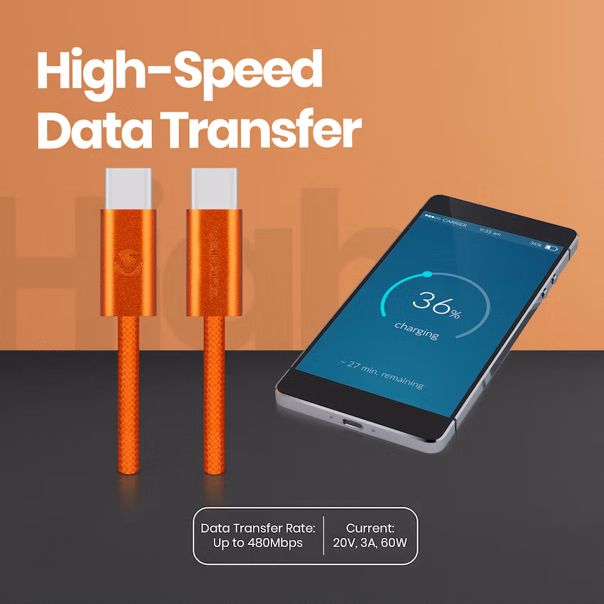 Volkano Weave Series 60w USB C to USB C 1.2m-Orange - Image 4