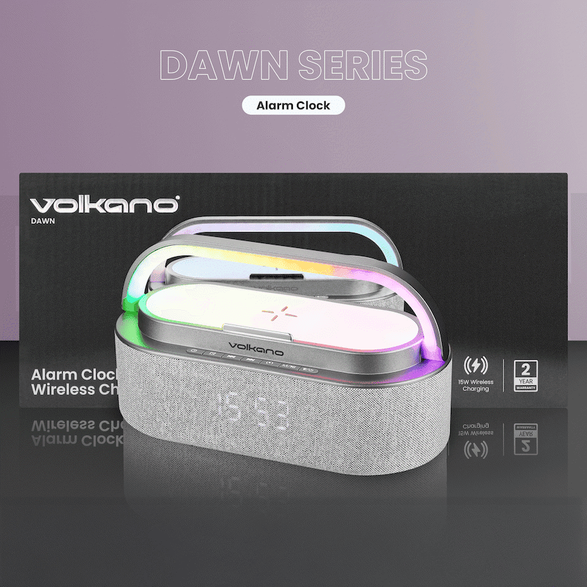 Volkano Dawn Series Alarm Clock with Wireless Charging and Speaker - Image 4