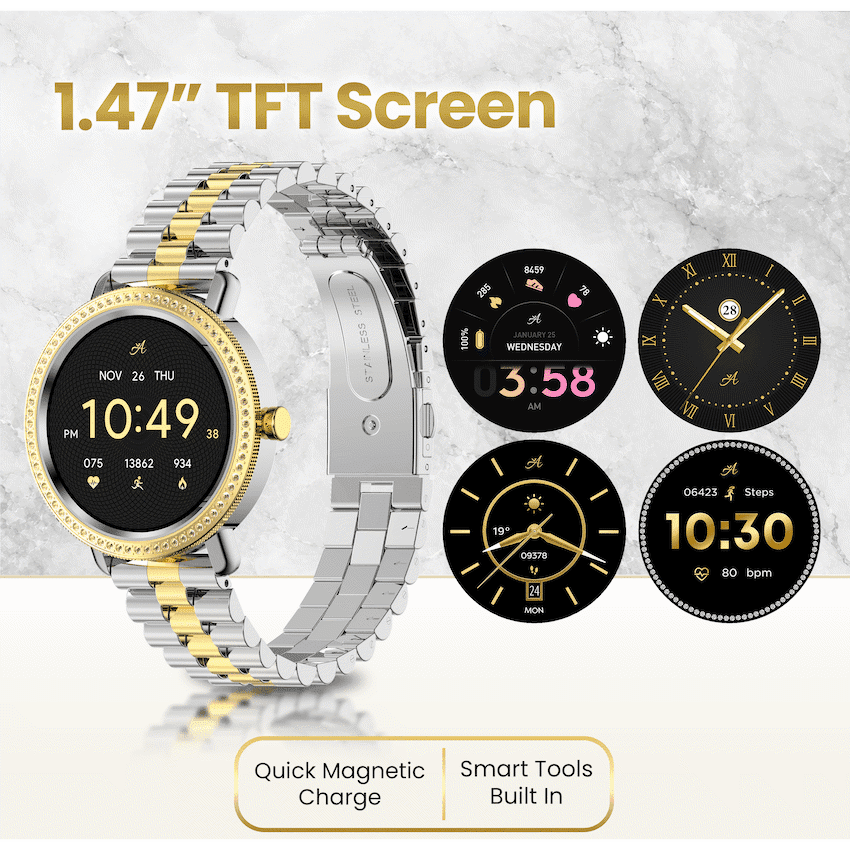 Volkano Ayla Collection Jewelled Smartwatch With 2 Colour Metal link strap - Image 4