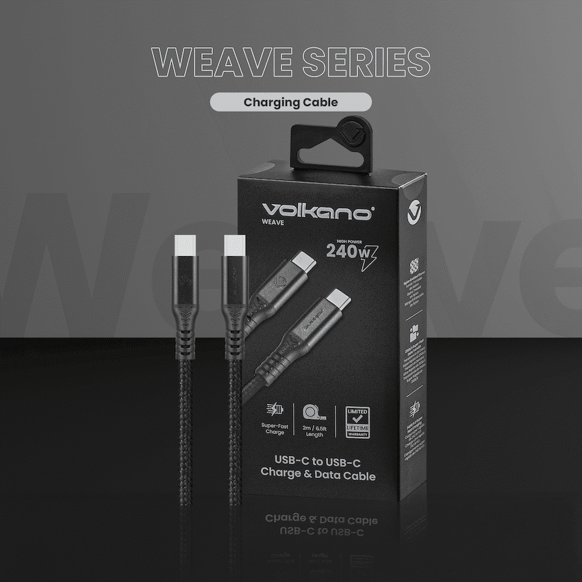 Volkano Weave Series USB C to USB C 240W 20Gbps 2m-black - Image 5