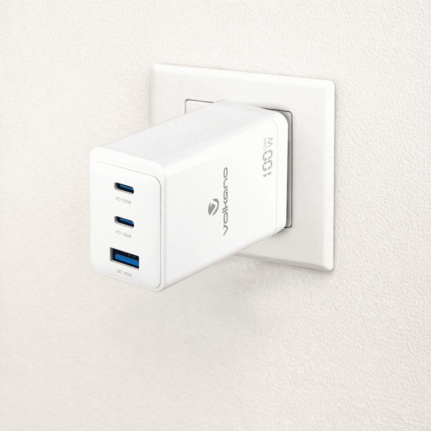 Volkano WattPro Series Triple Port 100W GaN Wall Charger - White - Image 5