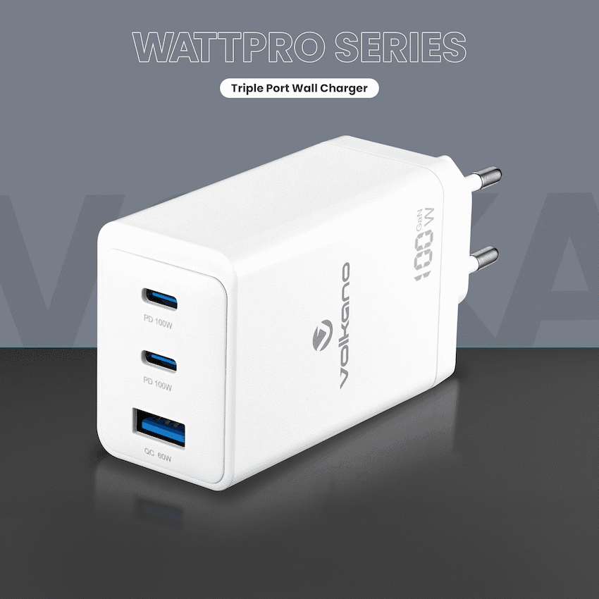 Volkano WattPro Series Triple Port 100W GaN Wall Charger - White - Image 6