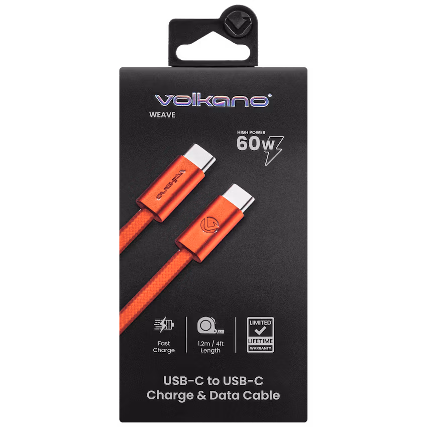 Volkano Weave Series 60w USB C to USB C 1.2m-Orange - Image 8