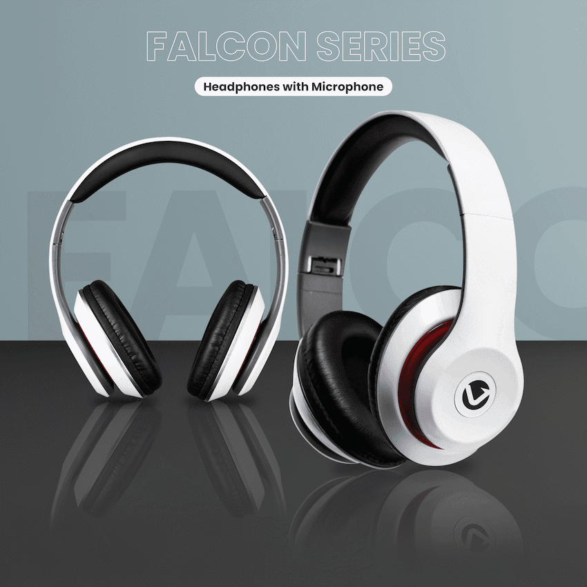 Volkano Falcon Series Headphones with Microphone - White - Image 9