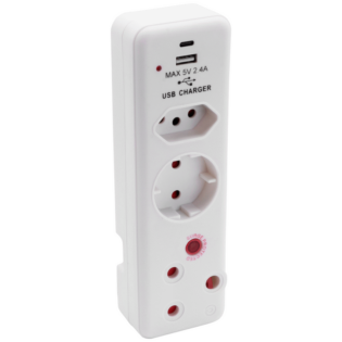 Ellies 3 Way Surge adaptor Schuko,with type C + USB - WT