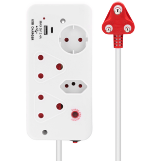 Ellies 4-Way Surge Multiplug with USB-A+USB-C 0.5m - WT