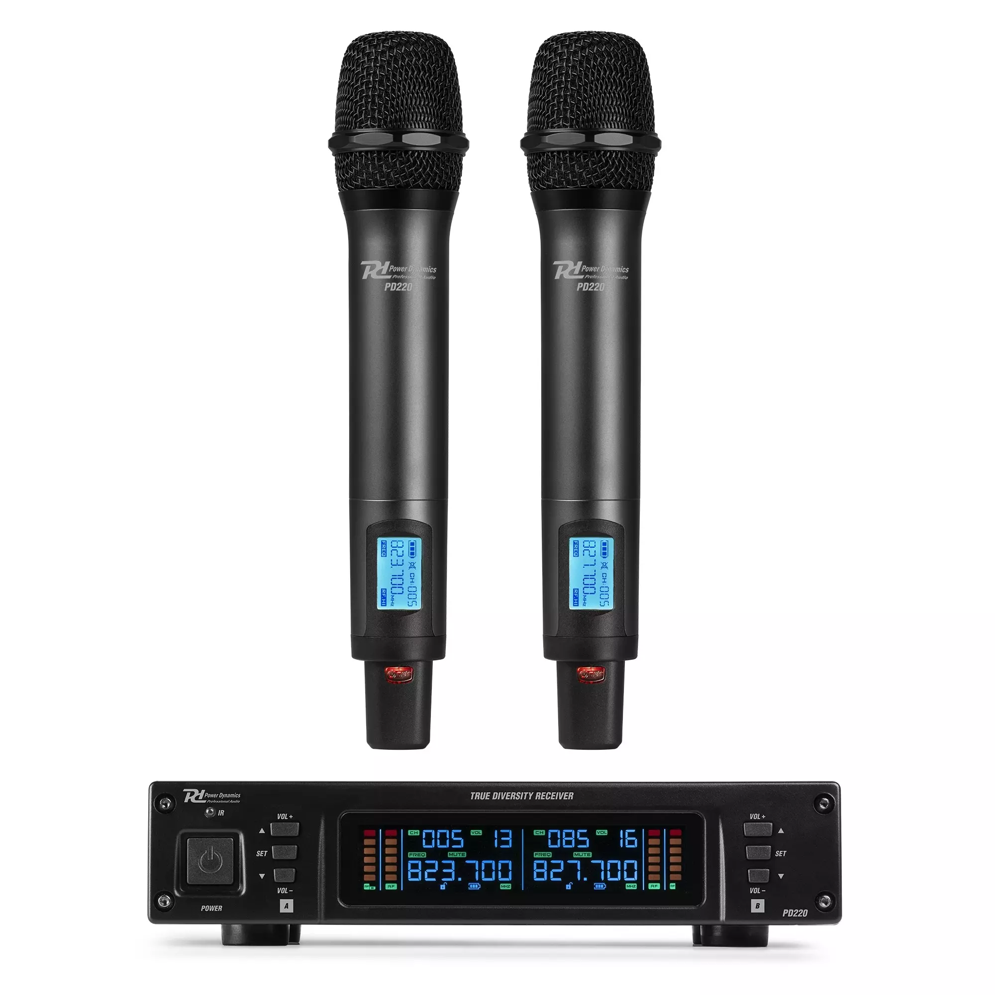 PDM PD220 DUAL HANDHELD MICROPHONE TRUE DIVERSITY UHF 823-832MHZ