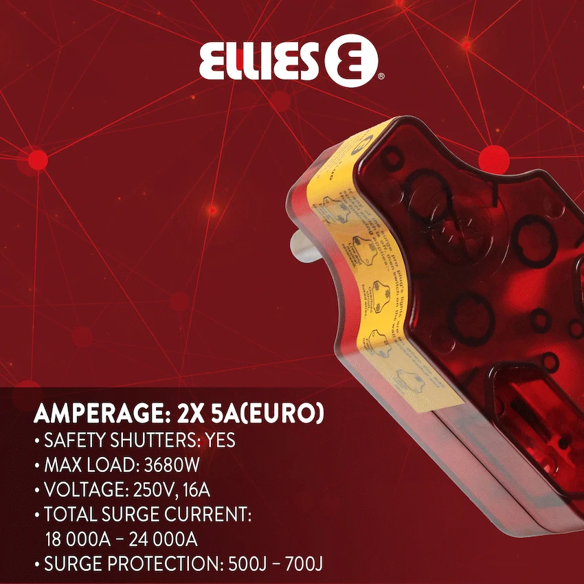 Ellies High Surge Adaptor 2 x 5A Euro Sockets - Image 2