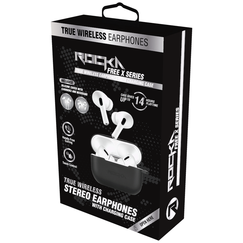 Rocka Free X Series TWS Earphones + Charging Case - White Case + Black Cover - Image 2