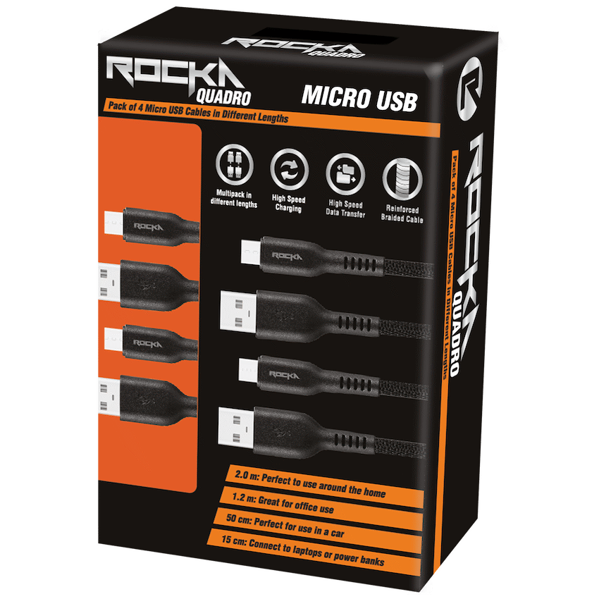 Rocka Quadro Series Micro USB 4 Cable Pack - Black - Image 2