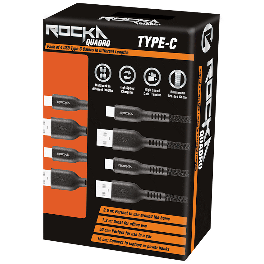 Rocka Quadro Series Type-C 4-Pack Cables - Black - Image 2