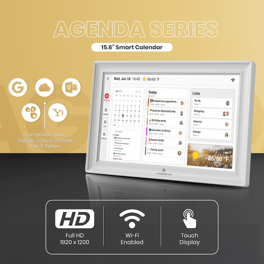 Volkano Agenda Series Smart Calendar and Digital Photo Frame 15.6" - White - Image 3