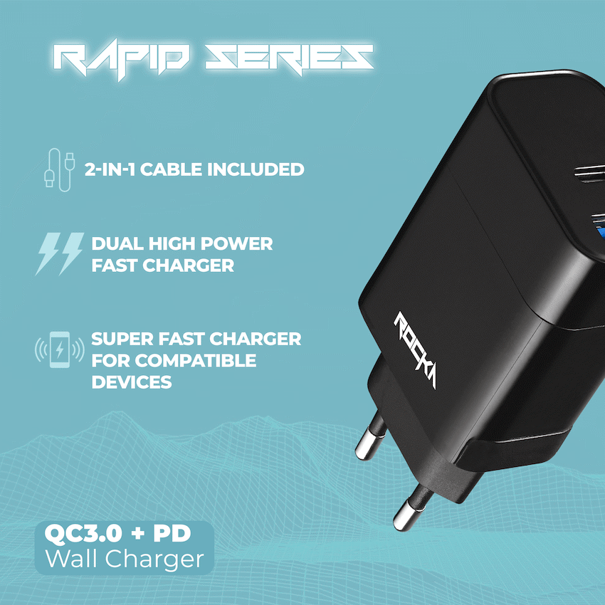 Rocka Rapid Series QC3.0 + PD Wall Charger, 18w, with Cable - Image 3