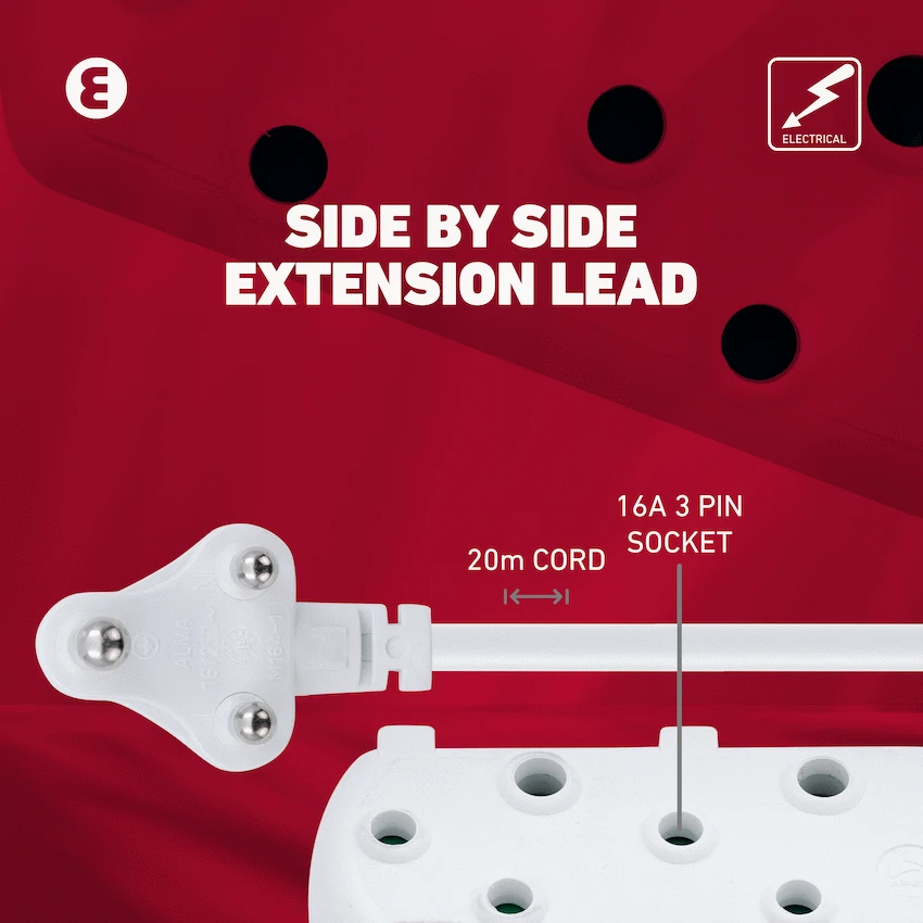 Ellies Side by Side Heavy Duty Extension Lead-20M-WT - Image 7