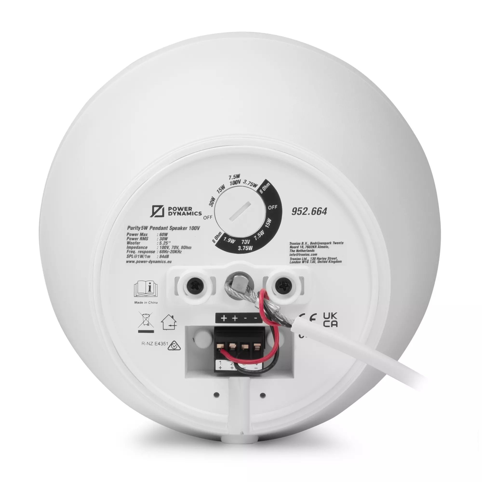 PDM PURITY5W CONE PENDANT SPEAKER 5.25INCH WHITE 30W 100V IP20 - Image 9