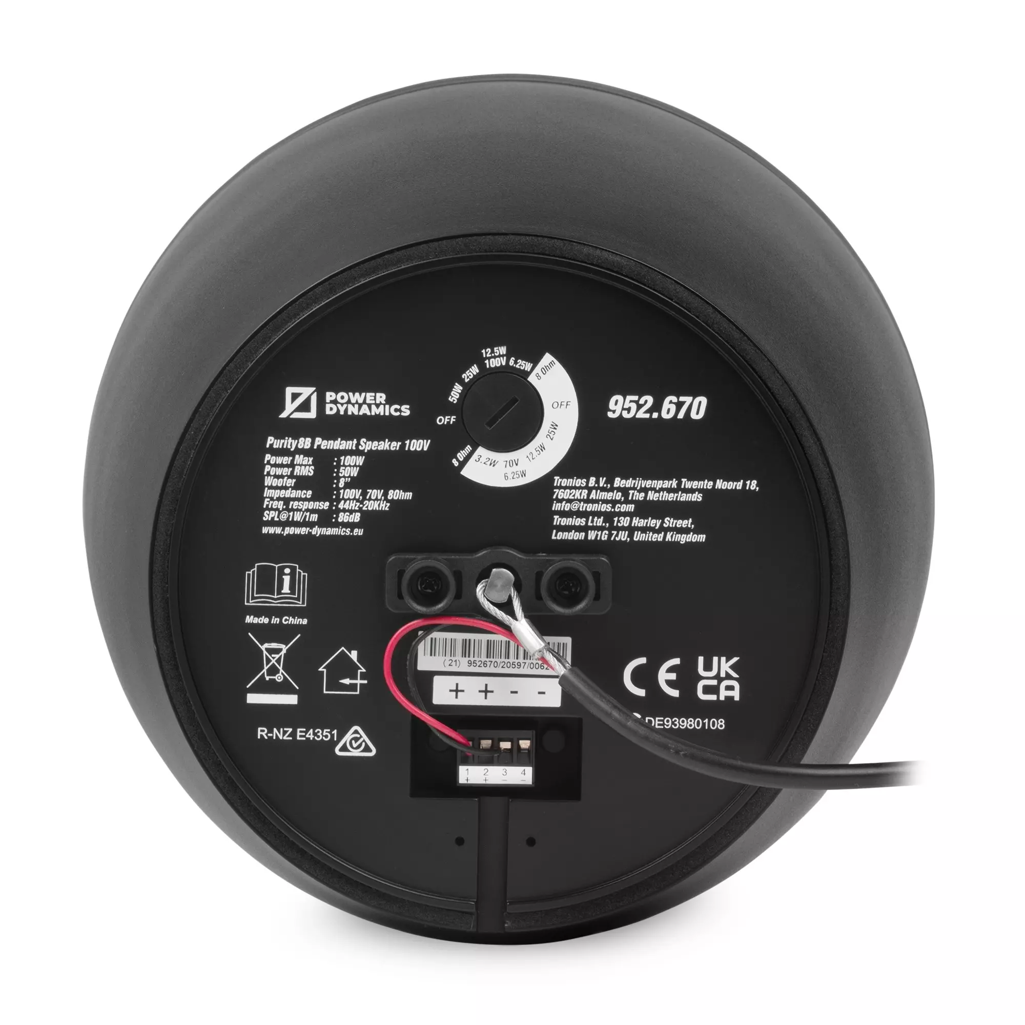 PDM PURITY8B CONE PENDANT SPEAKER 8INCH BLACK 50W 100V IP20 - Image 9