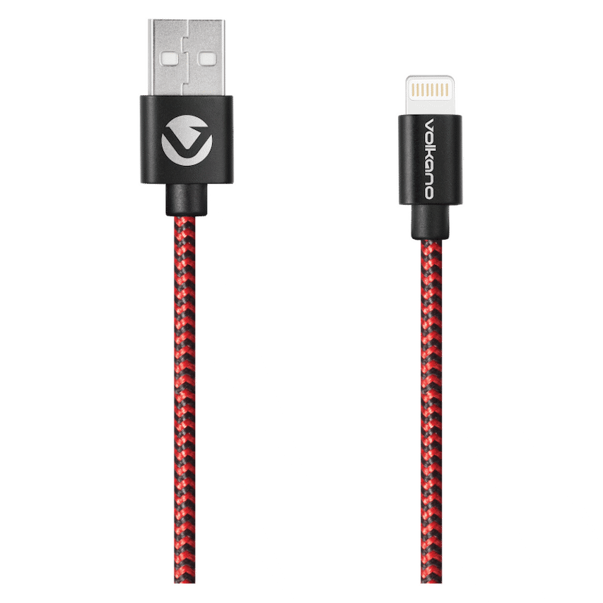 Volkano Braids Series Nylon Braided MFI Lightning Cable 1.2m - Black & Red