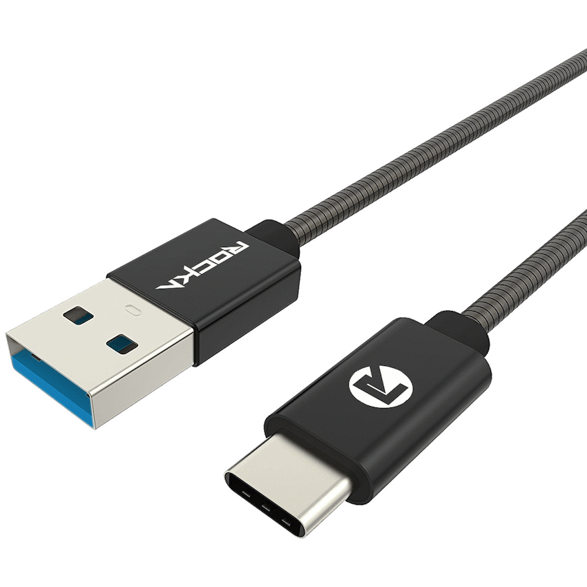 Rocka Blitz Series USB Type-C to USB 3.0 Cable 1.5m - Black Metal Flexi - Image 2