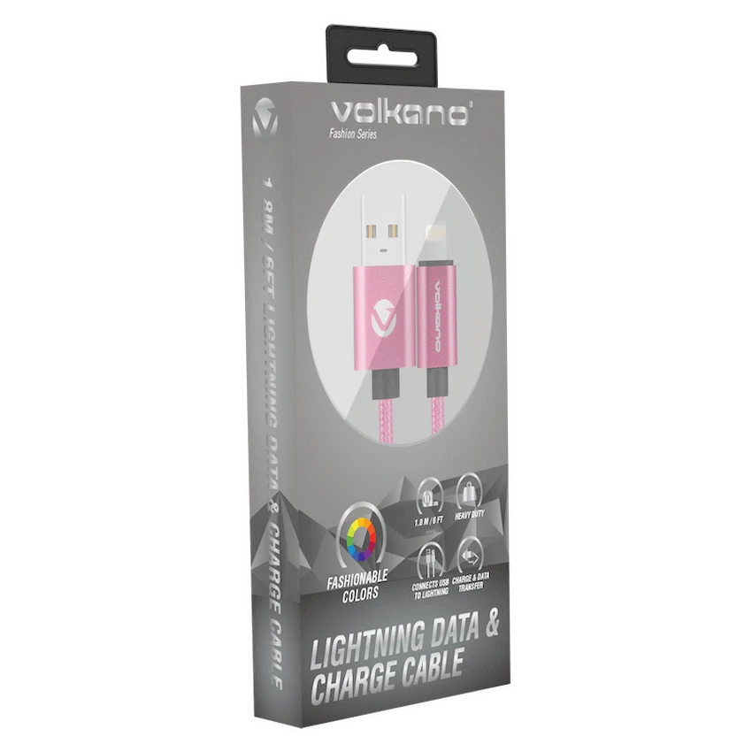 Volkano Fashion Series Lightning Cable 1.8m - Pink - Image 2
