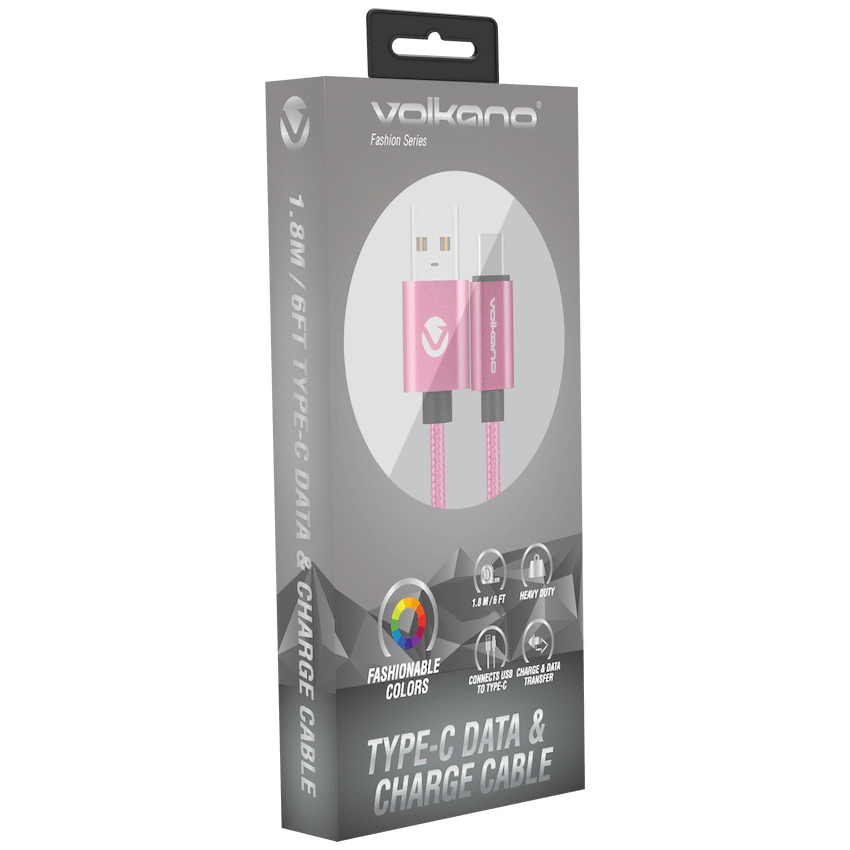 Volkano Fashion Series Type-C Cable 1.8m - Pink - Image 2