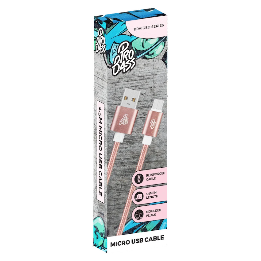 Pro Bass Braided Series Micro USB Cable - Pastel Pink 1.5m - Image 3