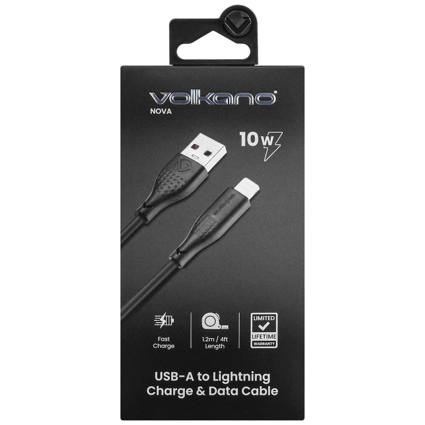 Volkano Nova Series USB A to Lightning charging cable 10W TPE-Black - Image 4
