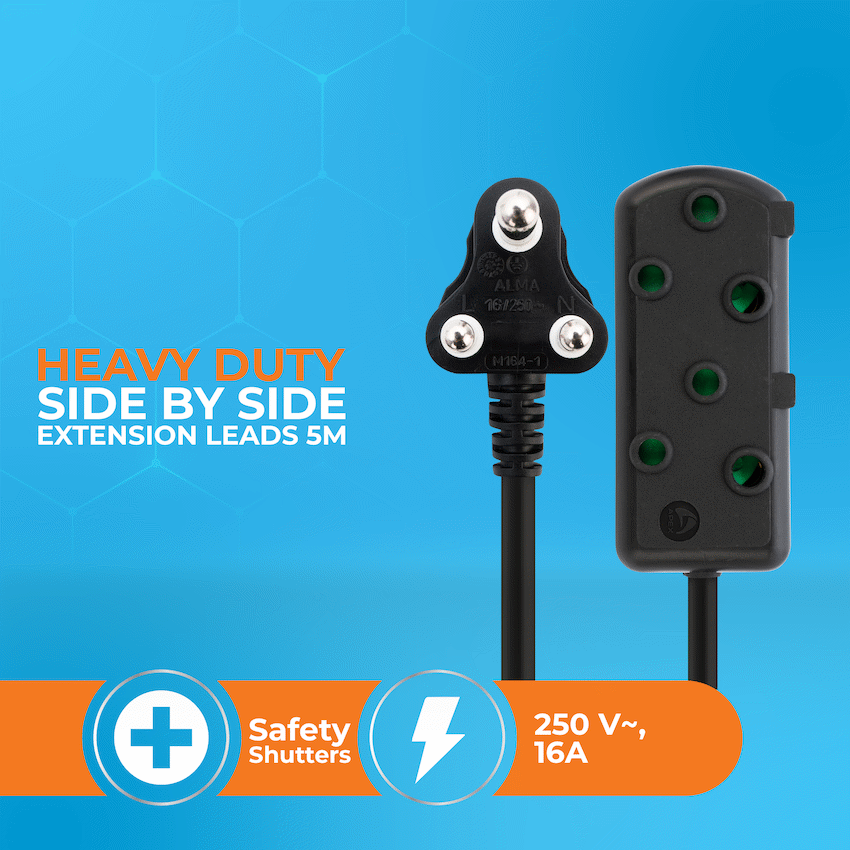 Switched Heavy Duty Side by Side (SBS) Extension Leads 5m - BK - Image 4