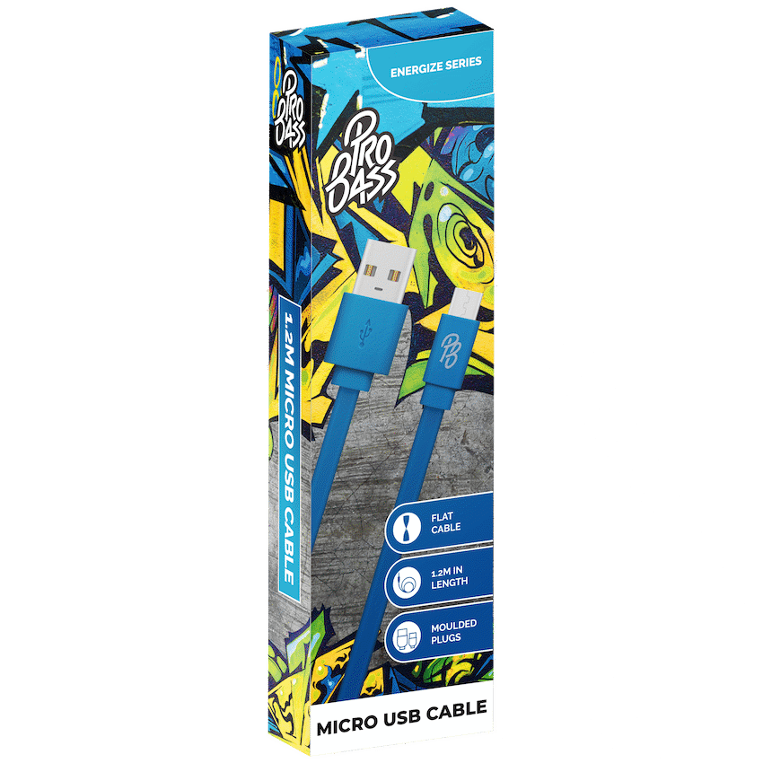 Pro Bass Energize Series Packaged Micro USB Cable - Blue 1.2m - Image 4