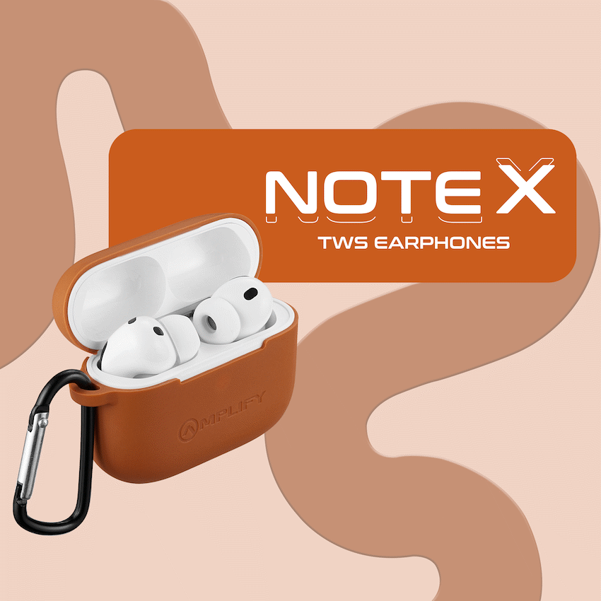 Amplify Note X 3 Series TWS Earphones - White Case + Orange Cover - Image 5