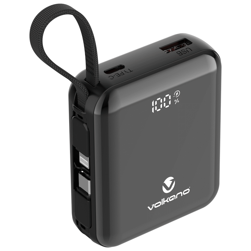 Volkano Solace Series 10 000 mAh Power Bank with Built-in USB-C & Lightning Cable - Black - Image 7