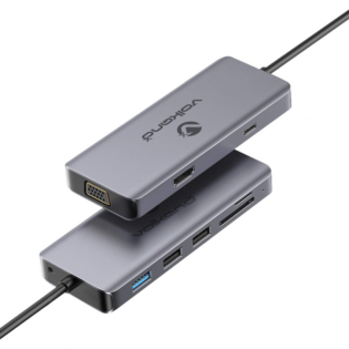 VolkanoX Core Interface Series USB Type-C - HDMI + VGA + 3x USB + Card Reader + Audio + PD