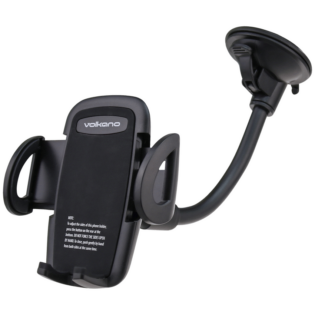 Volkano Flex Series Car Phone Holder with Suction Cup and Flexible Arm - Black