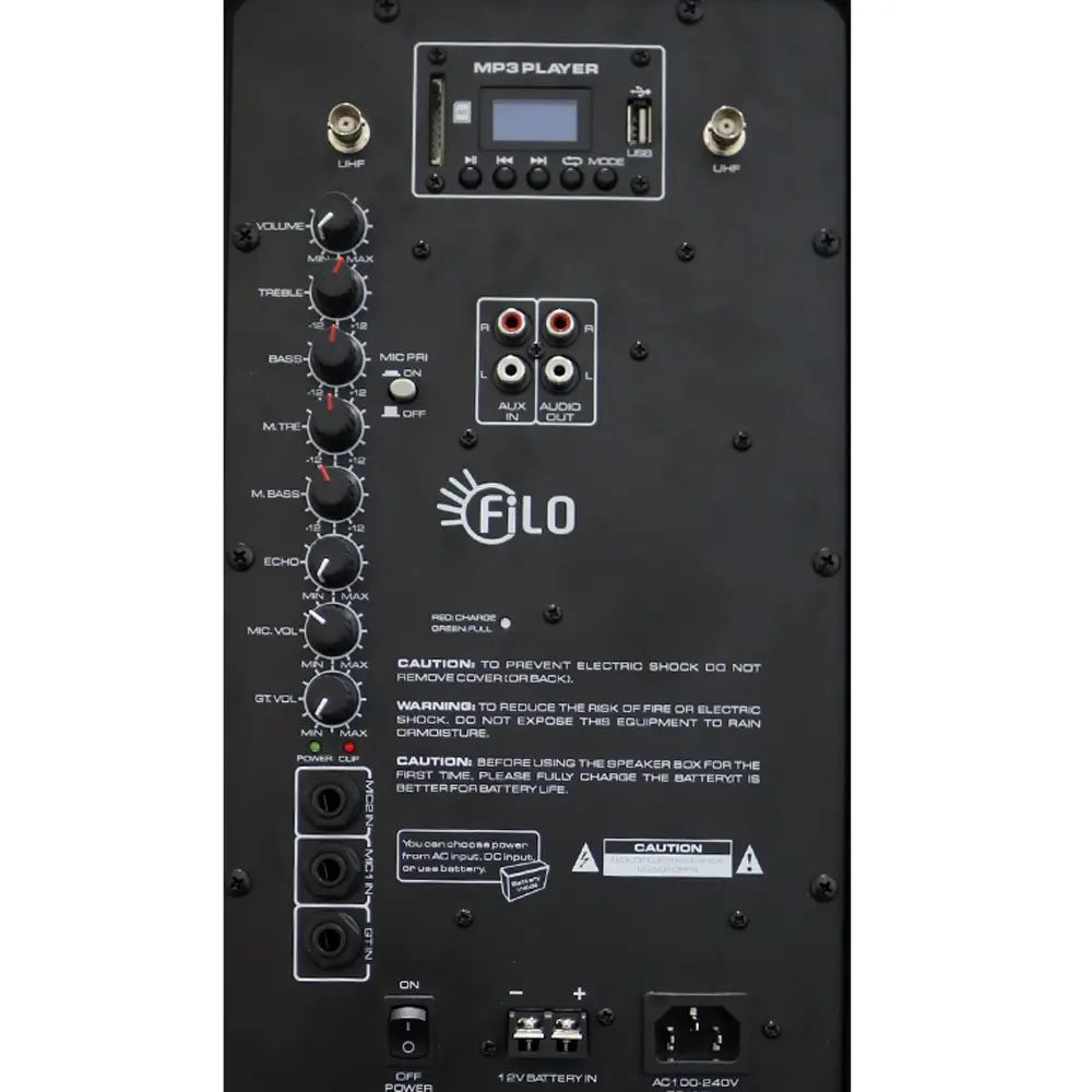 FILO FDA12PA PORTABLE PA 2X UHF MICS/MP3/USB/SD/BT 12INCH - Image 4