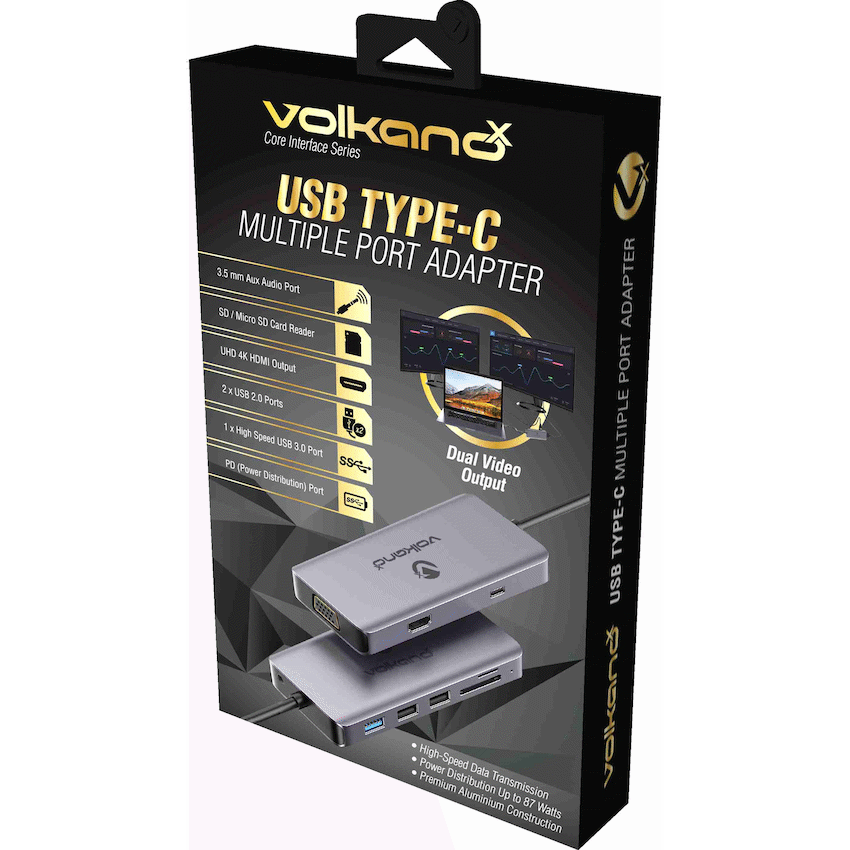 VolkanoX Core Interface Series USB Type-C - HDMI + VGA + 3x USB + Card Reader + Audio + PD - Image 2