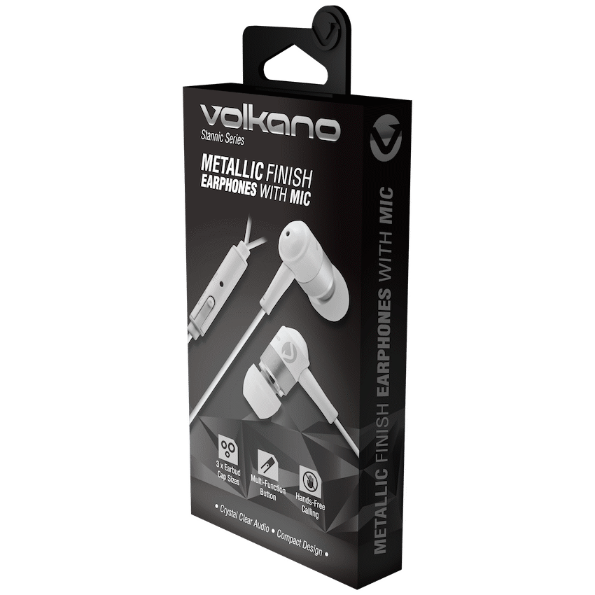 Volkano Earphones with Mic - Stannic Series - White - Image 3
