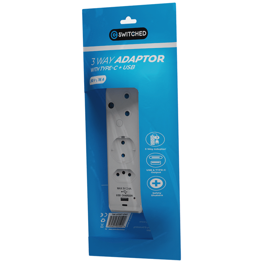Switched 3-Way Schuko Adaptor with Type C + USB - Image 6