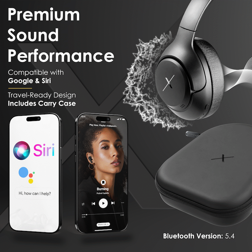 VolkanoX VXH300 Bluetooth Headphones with Hybrid ANC - Black - Image 6