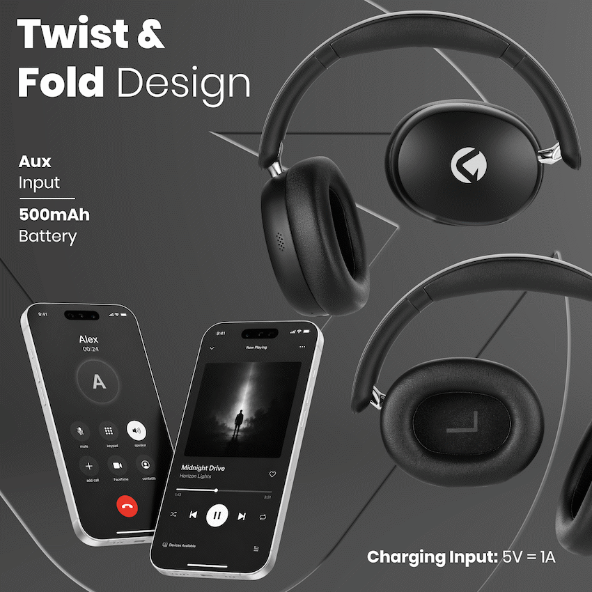 Volkano Lexi Pro Hybrid ANC Headphones - Black - Image 7