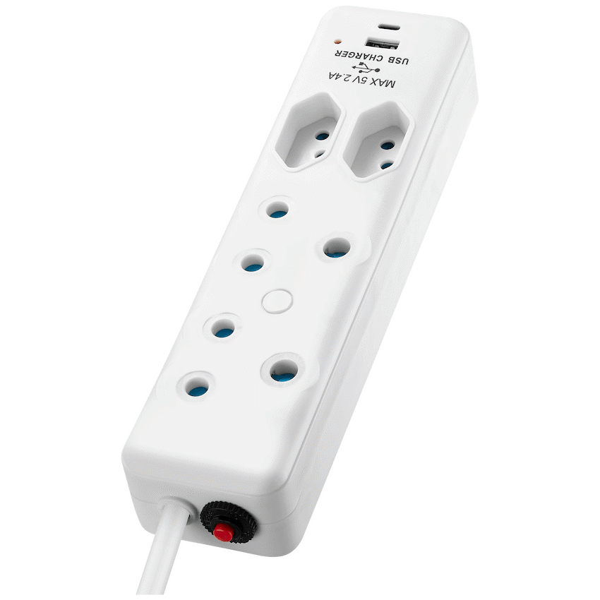 Switched 4-Way Extension Lead with 1x Type-C + 1x USB - 2m - Image 7